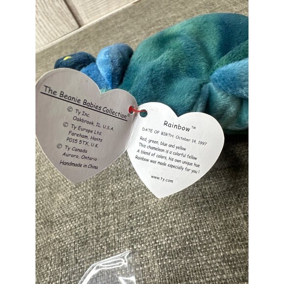 Ty Beanie Baby Rainbow Dark Blue Chameleon Plush Toy 1997 Collectible - Picture 7 of 8